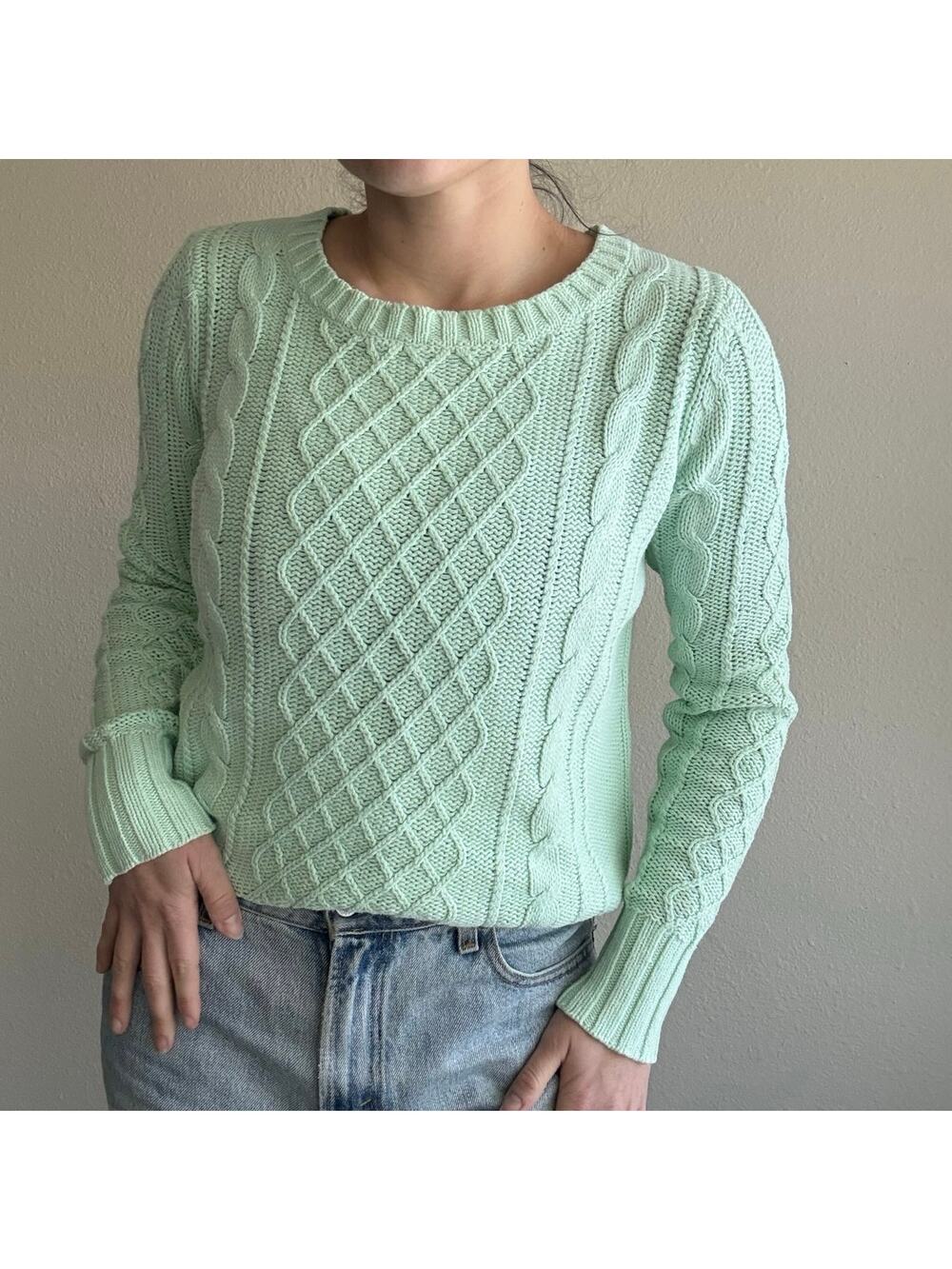Mint Green Cable Knit fisherman sweater chunky coastal preppy gorpcore granola